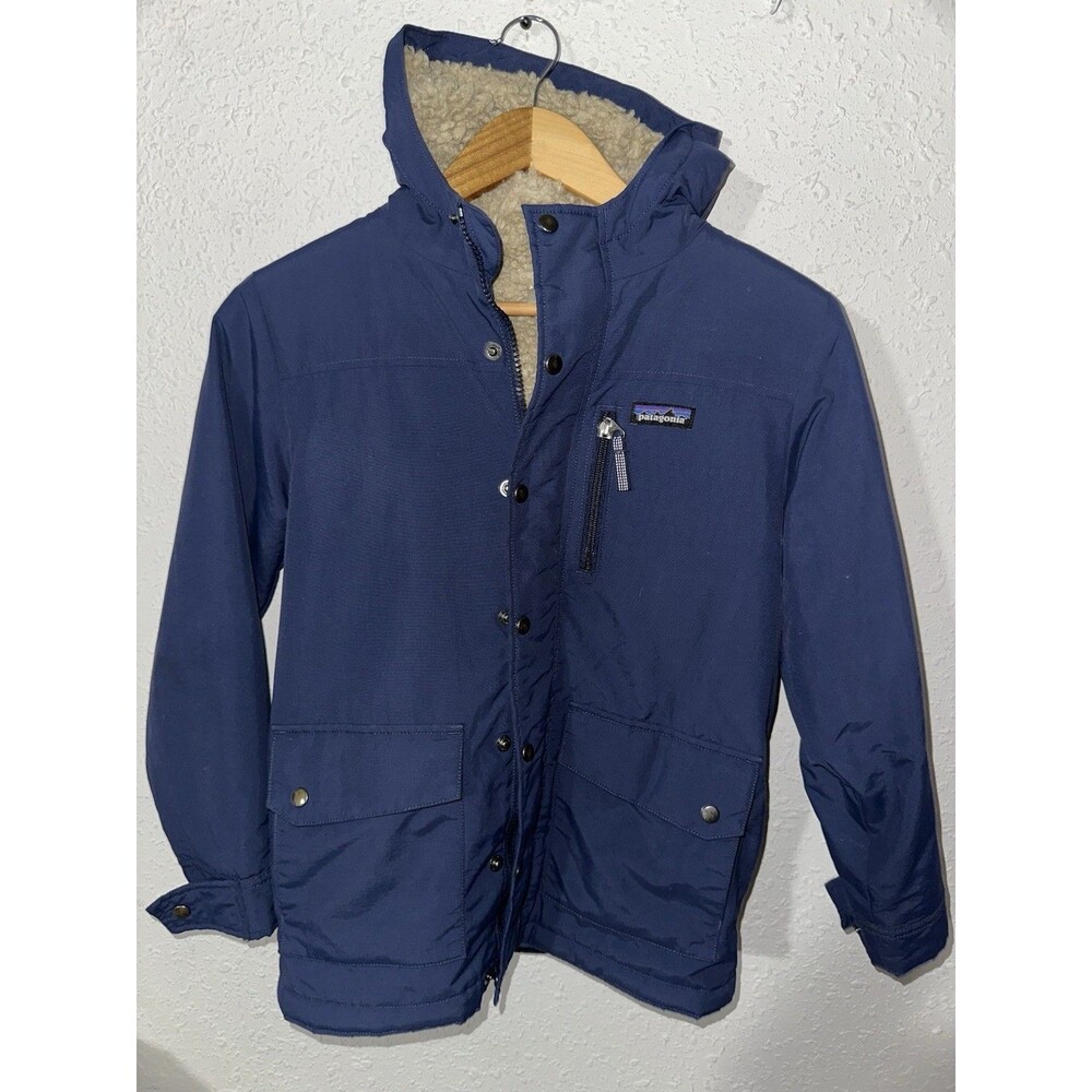 Patagonia Infurno Insulated Jacket Kids Youth Sz Med/10 Dark Blue Sherpa-Lined